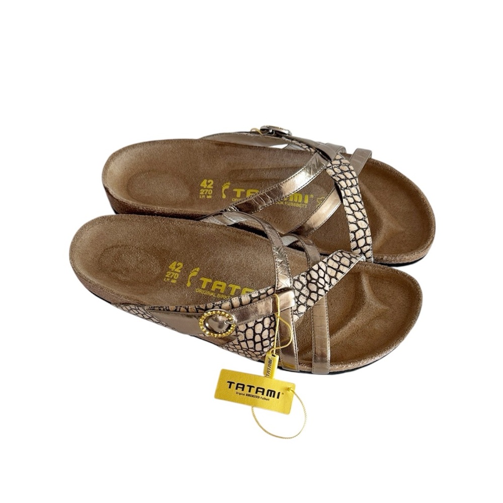 Tatami Bronze Metallic Snake-Print Women's Sandals